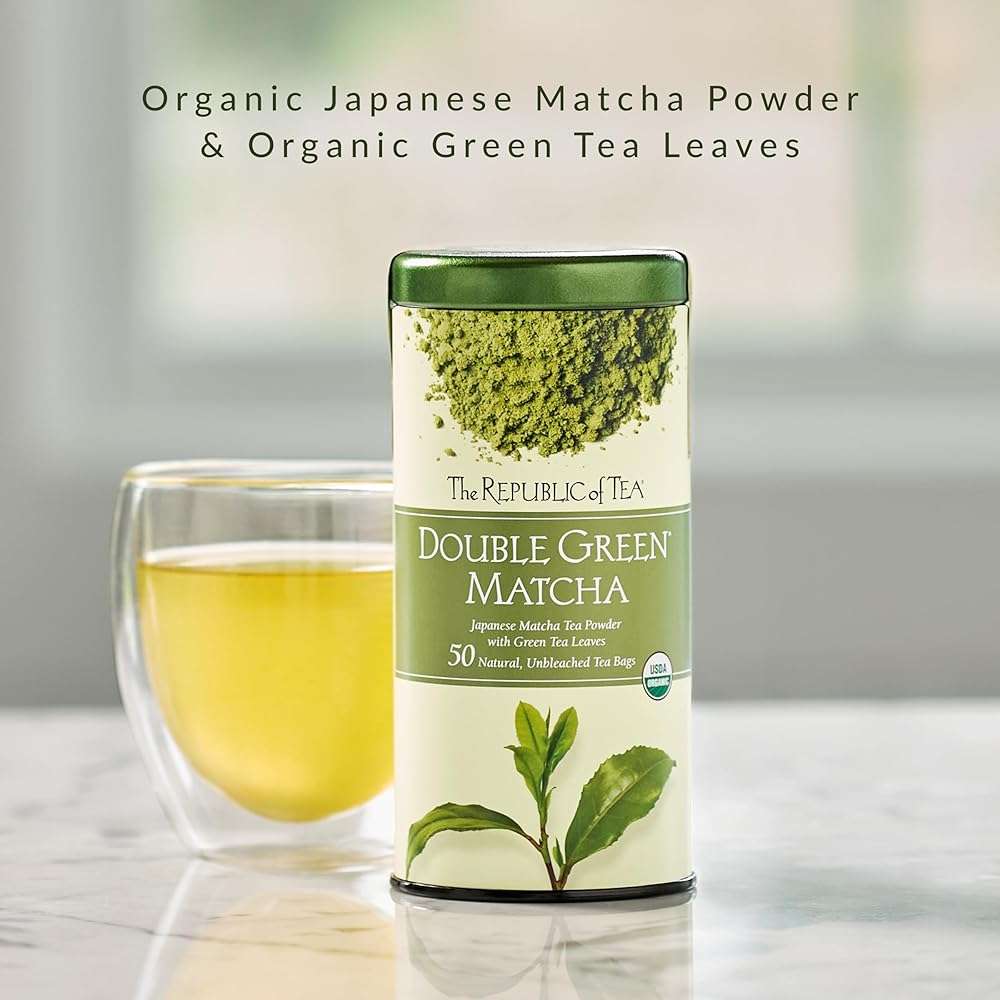 The Republic of Tea Organic Double Green Matcha, Individual Tea Bags with Japanese Matcha Tea Powder and Green Tea Leaves Blend, Natural Unbleached Bags in Reusable Tin Canister, 50 Tea Bags - Image 2