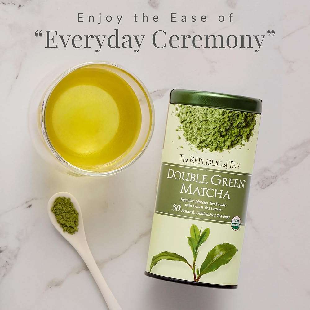 The Republic of Tea Organic Double Green Matcha, Individual Tea Bags with Japanese Matcha Tea Powder and Green Tea Leaves Blend, Natural Unbleached Bags in Reusable Tin Canister, 50 Tea Bags - Image 3