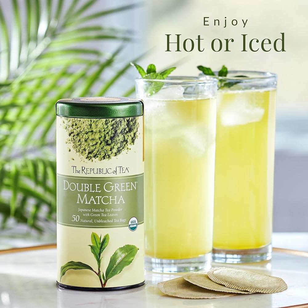 The Republic of Tea Organic Double Green Matcha, Individual Tea Bags with Japanese Matcha Tea Powder and Green Tea Leaves Blend, Natural Unbleached Bags in Reusable Tin Canister, 50 Tea Bags - Image 4