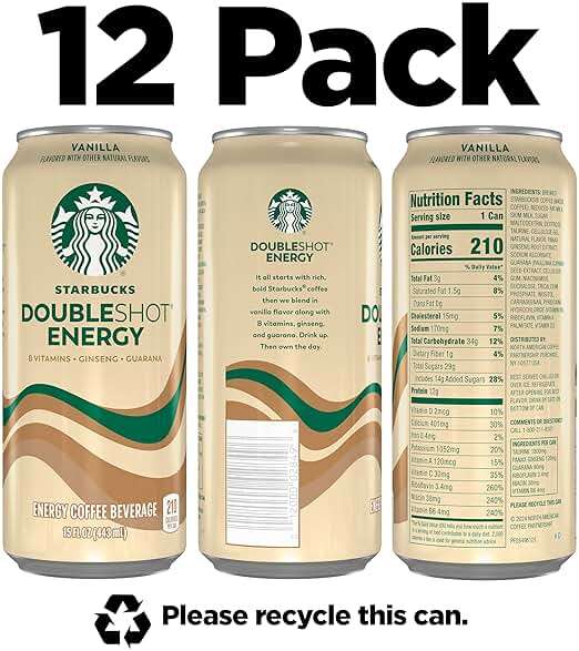 Starbucks Doubleshot Energy Drink Coffee Beverage, Vanilla, Iced Coffee, 15 fl oz Cans (12 Pack) - Image 2