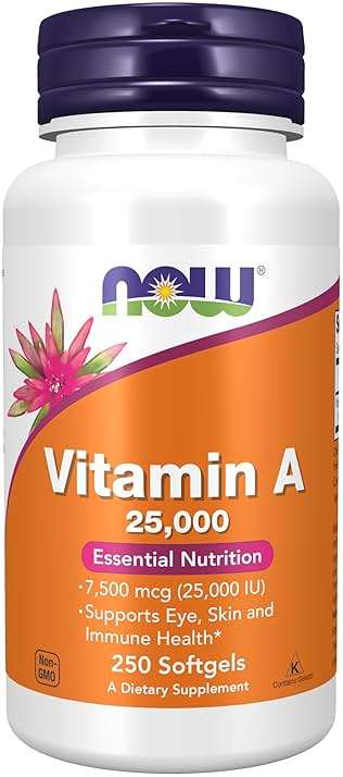 NOW Foods Supplements, Vitamin A (Fish Liver Oil) 25,000 IU, Essential Nutrition, 250 Softgels - Image 1