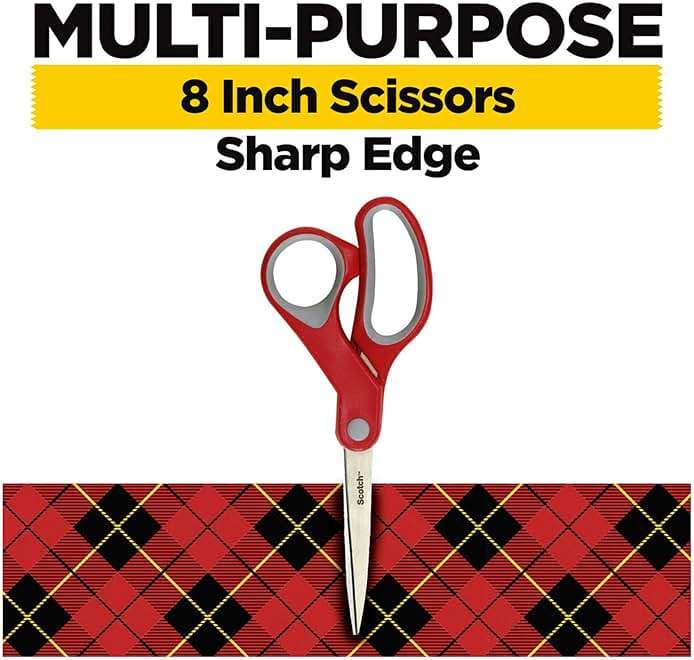 Scotch Multi-Purpose Stainless Steel Scissors, 8 Inches, Red & Gray, Great for Home, School and Office - Image 2