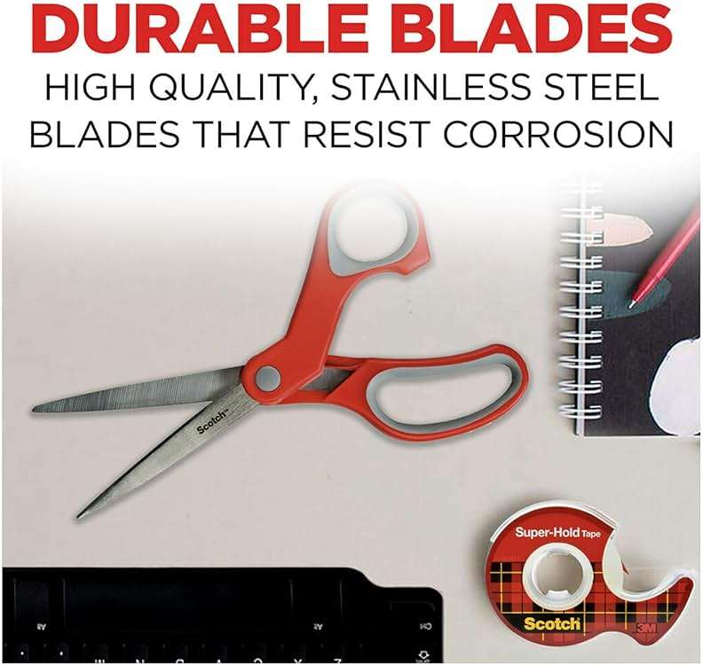 Scotch Multi-Purpose Stainless Steel Scissors, 8 Inches, Red & Gray, Great for Home, School and Office - Image 4