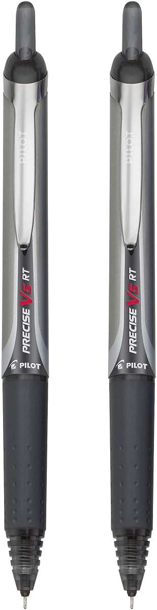 Pilot Precise V5 RT Refillable & Retractable Rollerball Pens, Extra Fine Point Pens 0.5 mm, Black, Pack of 2 - Ideal for School, Journaling & Office Writing - Image 2