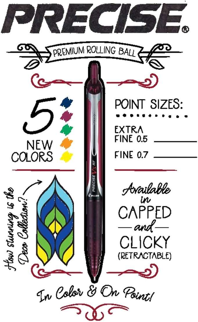 Pilot Precise V5 RT Refillable & Retractable Rollerball Pens, Extra Fine Point Pens 0.5 mm, Black, Pack of 2 - Ideal for School, Journaling & Office Writing - Image 3