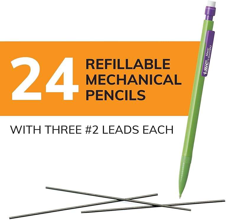 BIC Xtra Strong Mechanical Pencils with Erasers, Thick Point (0.9mm), 24-Count, Mechanical Pencils for School or Office Supplies - Image 3