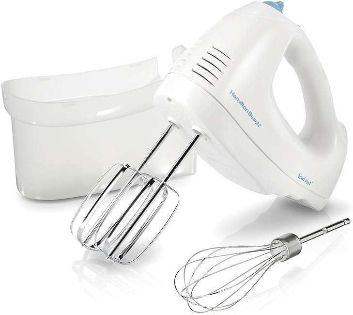 Hamilton Beach 6-Speed Electric Hand Mixer with Whisk, Traditional Beaters, Snap-On Storage Case, 250 Watts, White - Image 1