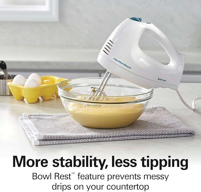 Hamilton Beach 6-Speed Electric Hand Mixer with Whisk, Traditional Beaters, Snap-On Storage Case, 250 Watts, White - Image 7
