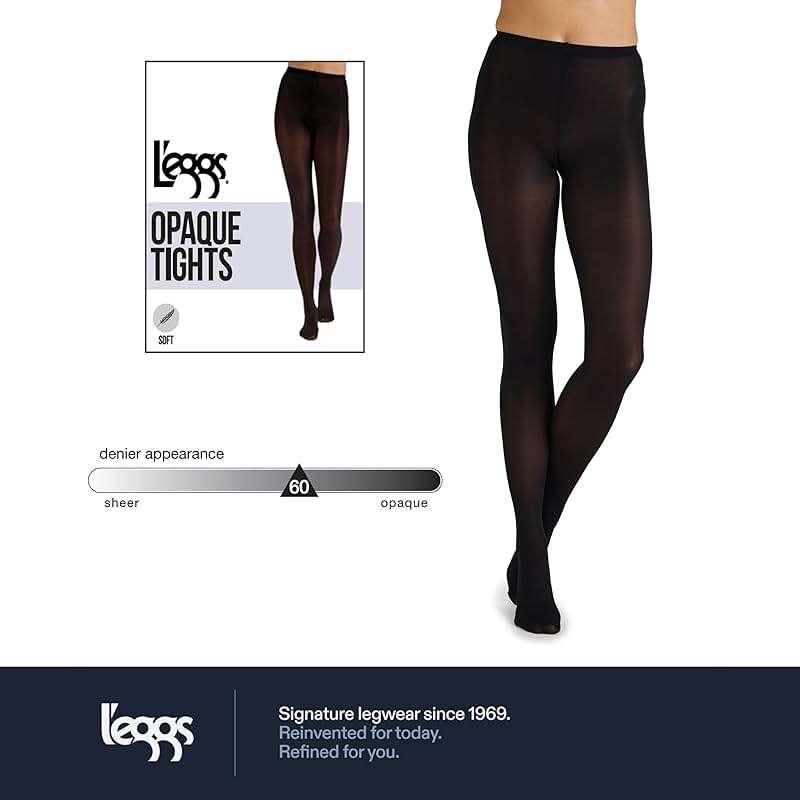 L'eggs Women's Casual Opaque Tights, Same to Waist, Sheer Toe, Black - Image 3