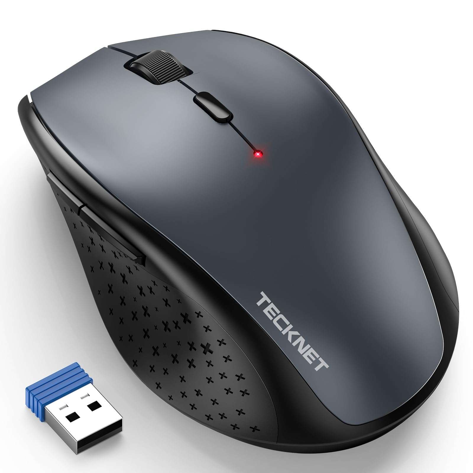 TECKNET Wireless Mouse, 2.4G USB Computer Mouse with 6-Level Adjustable 4800 DPI, Silent Quiet Click，30 Months Battery, Ergonomic Grips, 6 Buttons Portable for PC, Chromebook, Mac - Grey - Image 1