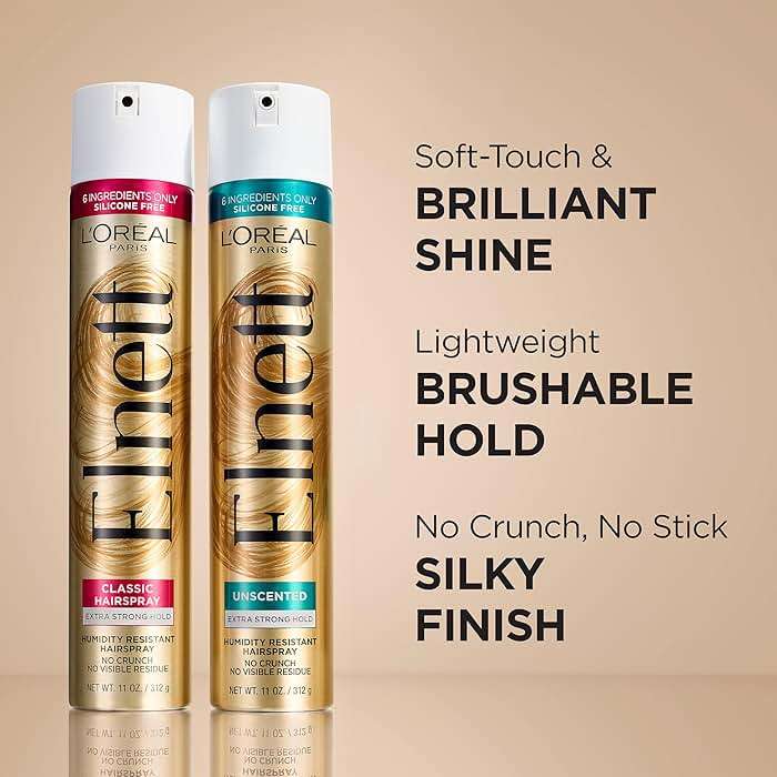 L'Oreal Paris Elnett Classic Hairspray, Suitable for Color Treated Hair, up to 72-Hour Extra Strong Hold Formula with Humidity Resistant Frizz Control, Hairspray with Soft, Brushable Finish, 11 oz - Image 4
