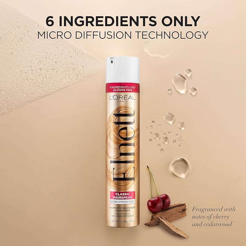 L'Oreal Paris Elnett Classic Hairspray, Suitable for Color Treated Hair, up to 72-Hour Extra Strong Hold Formula with Humidity Resistant Frizz Control, Hairspray with Soft, Brushable Finish, 11 oz - Image 5
