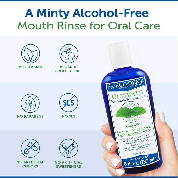Eco-Dent Alcohol-Free Mouthwash, Mint - Ultimate Essential MouthCare, Oral Care Mouth Wash for Adults, Baking Soda Mouth Rinse with CoQ10/Herbs/Essential Oils, 8 Fl Oz (Pack of 6) - Image 4