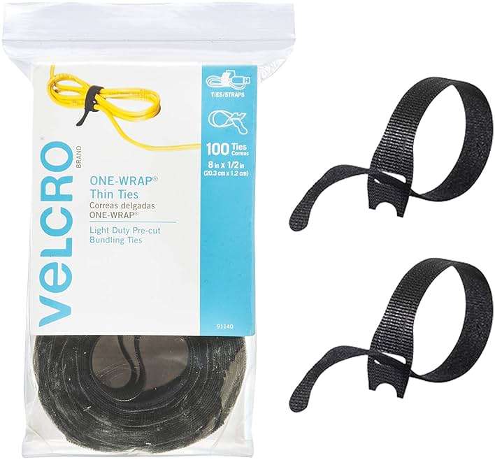 VELCRO Brand ONE-WRAP Cable Ties, 100Pk, 8 x 1/2" Black Cord Organization Straps, Thin Pre-Cut Design, Wire Management for Organizing Home, Office and Data Centers - Image 1
