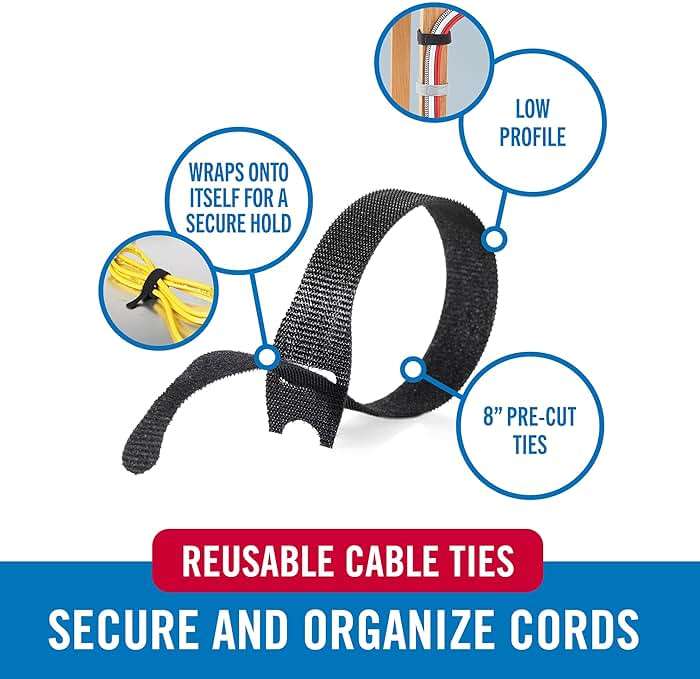 VELCRO Brand ONE-WRAP Cable Ties, 100Pk, 8 x 1/2" Black Cord Organization Straps, Thin Pre-Cut Design, Wire Management for Organizing Home, Office and Data Centers - Image 2