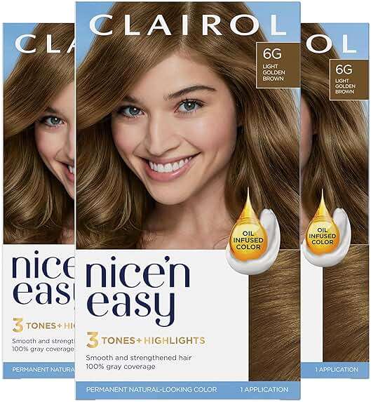 Clairol Nice'n Easy Permanent Hair Dye, 6G Light Golden Brown | 100% Gray Coverage | Long‑Lasting, Natural‑Looking Color & Shine | Pack of 3 - Image 1