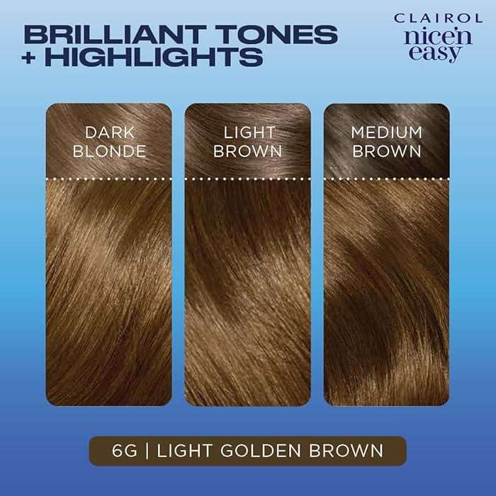 Clairol Nice'n Easy Permanent Hair Dye, 6G Light Golden Brown | 100% Gray Coverage | Long‑Lasting, Natural‑Looking Color & Shine | Pack of 3 - Image 5