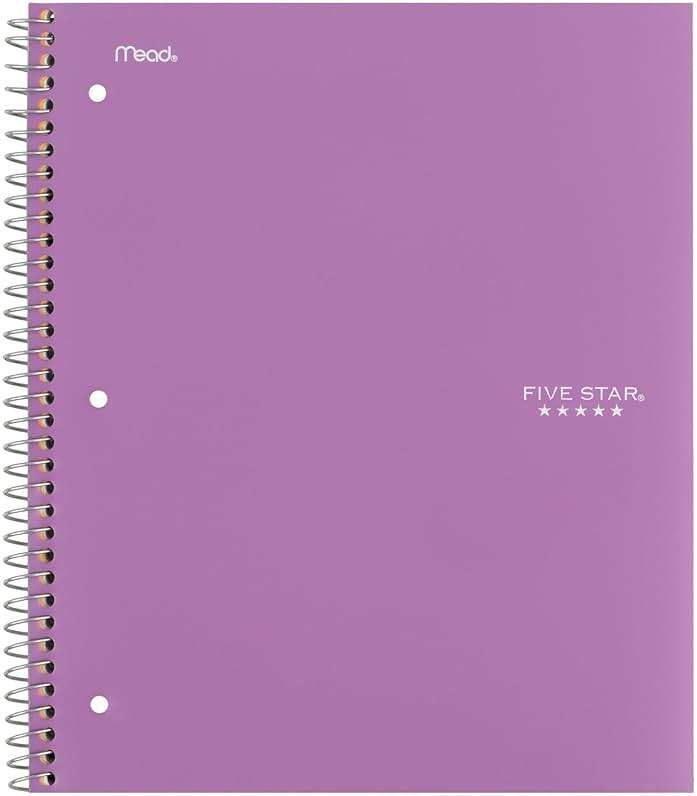 Five Star Spiral Notebook, 5 Subject, Wide Ruled Paper, Fights Ink Bleed, Water Resistant Cover, 8" x 10-1/2", 200 Sheets, Color Will Vary (05206) - Image 8