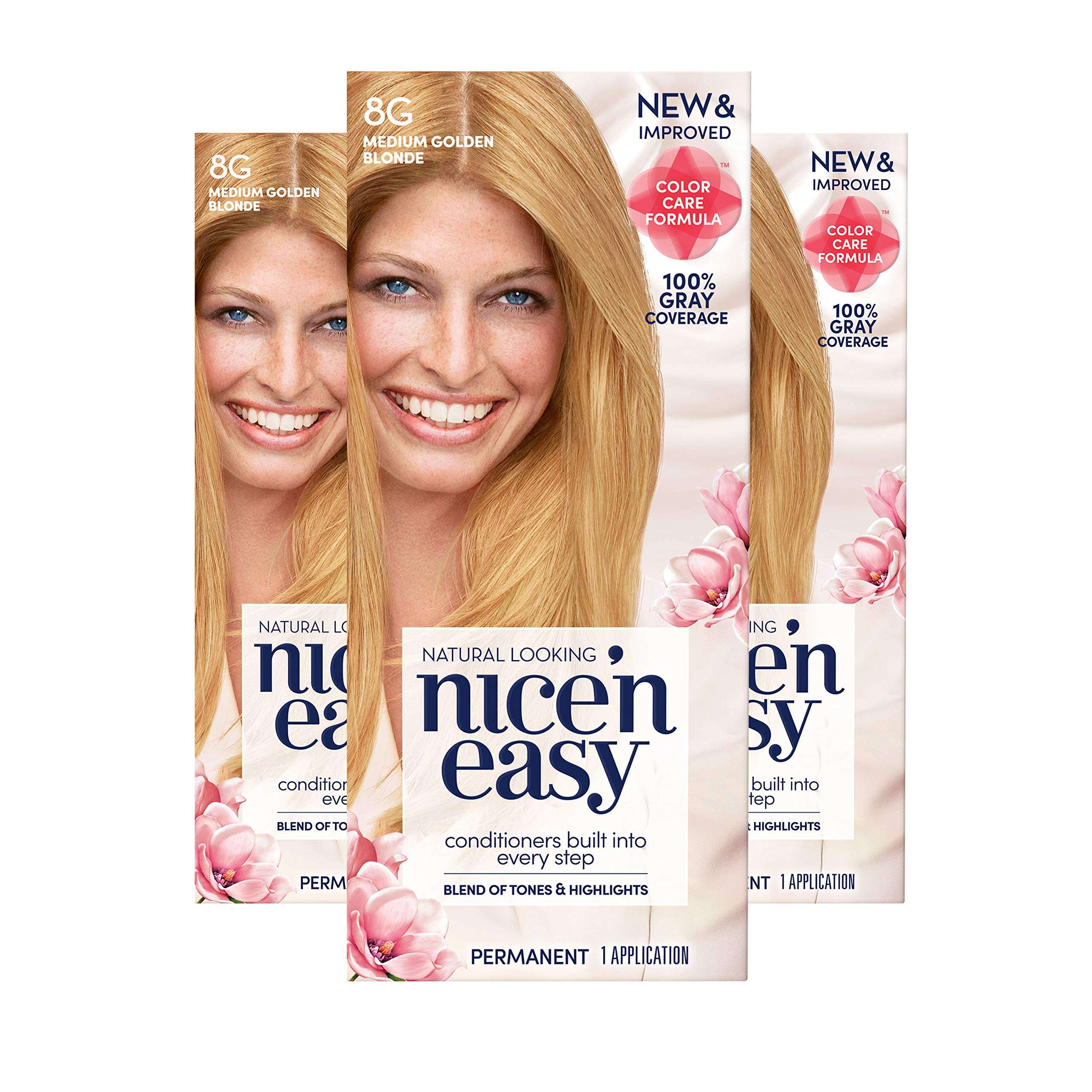 Clairol Nice'n Easy Permanent Hair Dye, 8G Medium Golden Blonde Hair Color, 3 Count - Image 1