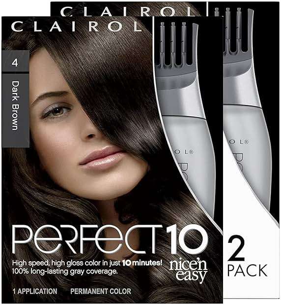 Clairol Nice'n Easy Perfect 10 Permanent Hair Dye, 4 Dark Brown Hair Color, Pack of 2 - Image 1