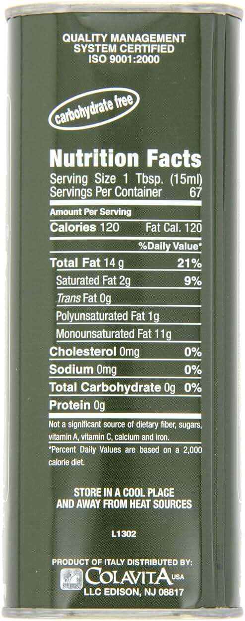 Colavita Premium Selection Extra Virgin Olive Oil 1Lt (34Fl Oz) Tin - Image 2