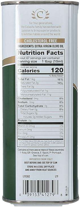 Colavita Premium Selection Extra Virgin Olive Oil 1Lt (34Fl Oz) Tin - Image 12