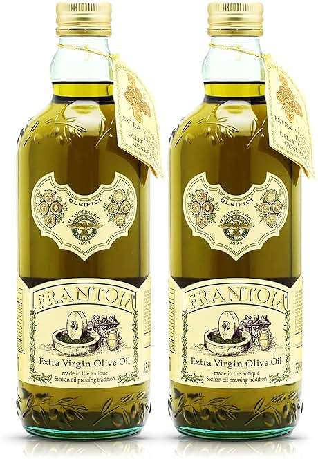 Frantoi Extra Virgin Olive Oil, 33.8 fl oz (1 Liter) – Award-Winning Sicilian EVOO Made from Biancolilla, Nocellara del Belice & Cerasuola Olives – Cold-Pressed within 24 Hours for Fresh, Fruity Flavor [Pack of 2] - Image 1