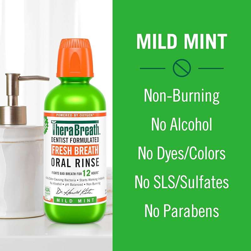 TheraBreath Fresh Breath Mouthwash, Mild Mint Flavor, Alcohol-Free, 16 Fl Oz (2-Pack) - Image 4