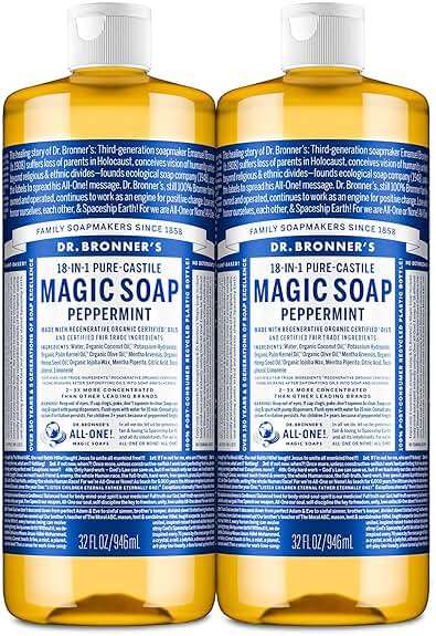 Dr. Bronner's Pure-Castile Magic Liquid Soap- Made with Regenerative Organic Oils- For Body, Face, Hair, Dishes, Pets, Laundry Natural, Vegan, Non-GMO - Peppermint, 32 oz (2-Pack) - Image 1