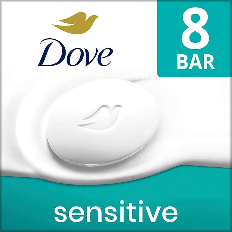Dove Beauty Bar Soap Sensitive, 8 Bars for Sensitive Skin, Fragrance Free and Hypoallergenic 3.75 oz | For sensitive skin, Helps cleanse gently, With 1/4 moisturizing cream, For face, body & hands, Fragrance-free - Image 2