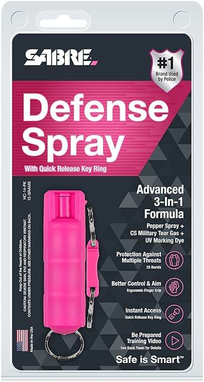 SABRE 3‑in‑1 Defense Pepper Spray with Tear Gas & UV Marking Dye - Twist-Lock Safety, Quick-Release Keychain, Maximum Strength OC for Self Defense, 14-ft Range, 10 Second Spray Time, 0.54 fl oz - Image 8
