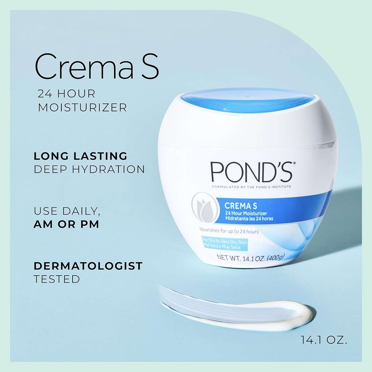 Pond's Nourishing Moisturizing Cream, Crema S, Fragrance Free, Ivory, 14.1 Oz - Image 2