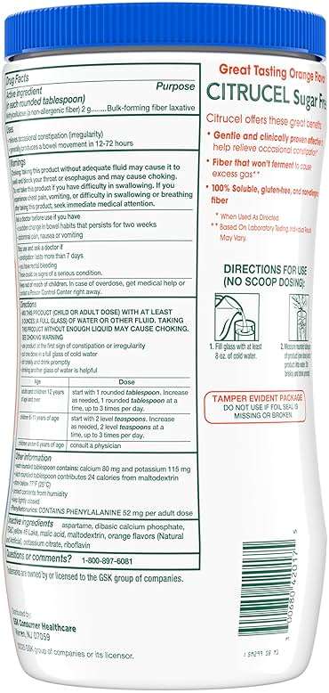 CITRUCEL Sugar Free Fiber Powder for Occasional Constipation Relief, Methylcellulose Fiber Powder, Orange Flavor - 16.9 Ounces - Image 12