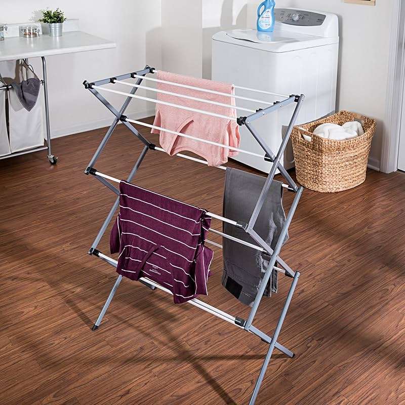 Honey-Can-Do Deluxe Metal Collapsible Clothes Drying Rack, 50 lbs, 29" x 14.2" x 42.1", White & Grey - Image 2
