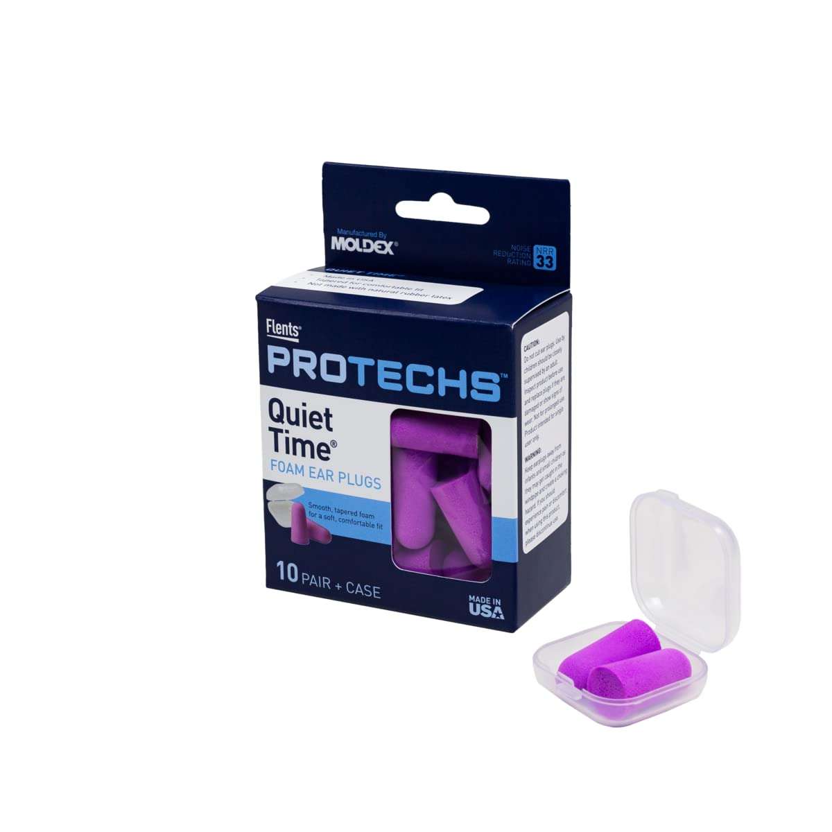 Flents Protechs Foam Ear Plugs, 10 Pair with Case for Sleeping, Snoring, Loud Noise, Traveling, Concerts, Construction, Studying, Work, Shooting, NRR 33, Purple, Disposable, Made in the USA - Image 1