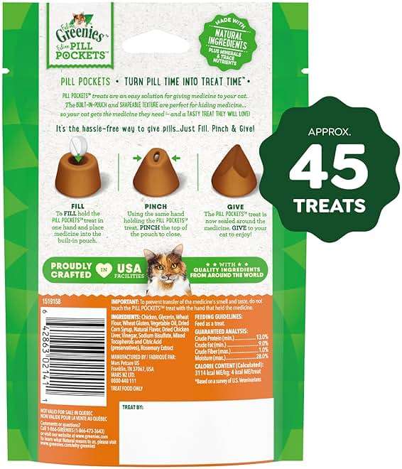 Greenies Feline Pill Pockets for Cats Natural Soft Cat Treats, Chicken Flavor, 1.6 oz. Pouch (45 Treats) - Image 2