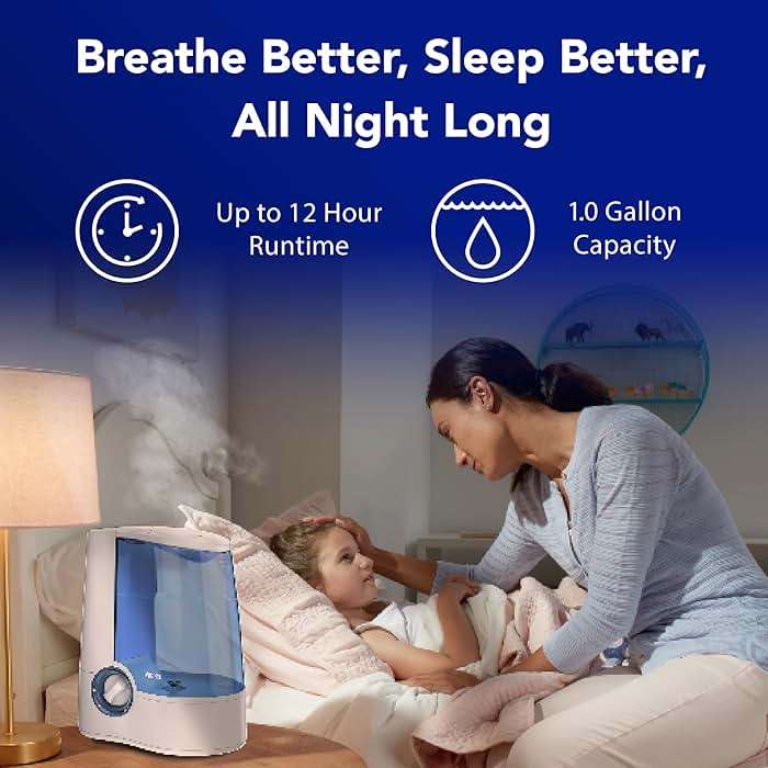 Vicks Warm Mist Humidifier Filter-Free 1-Gal Tank, Auto Shut-Off, Night Light, VapoPad and VapoSteam Compatible - Image 4