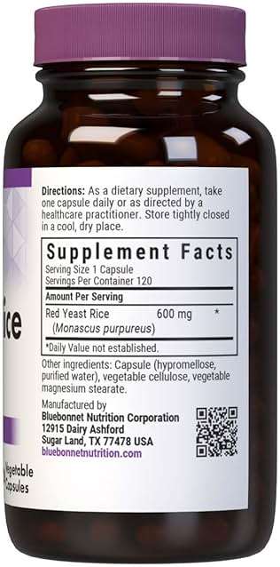 Bluebonnet Nutrition Red Yeast Rice 600 mg, Heart Health*, Non-GMO, Vegan, Kosher Certified, Gluten-Free, Soy-Free, Dairy-Free, 120 Vegetable Capsules, 120 Servings - Image 2