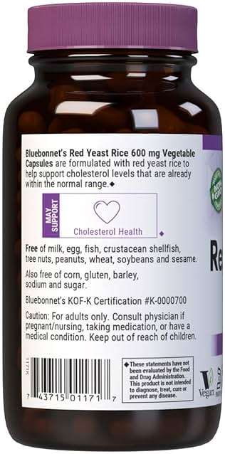 Bluebonnet Nutrition Red Yeast Rice 600 mg, Heart Health*, Non-GMO, Vegan, Kosher Certified, Gluten-Free, Soy-Free, Dairy-Free, 120 Vegetable Capsules, 120 Servings - Image 3