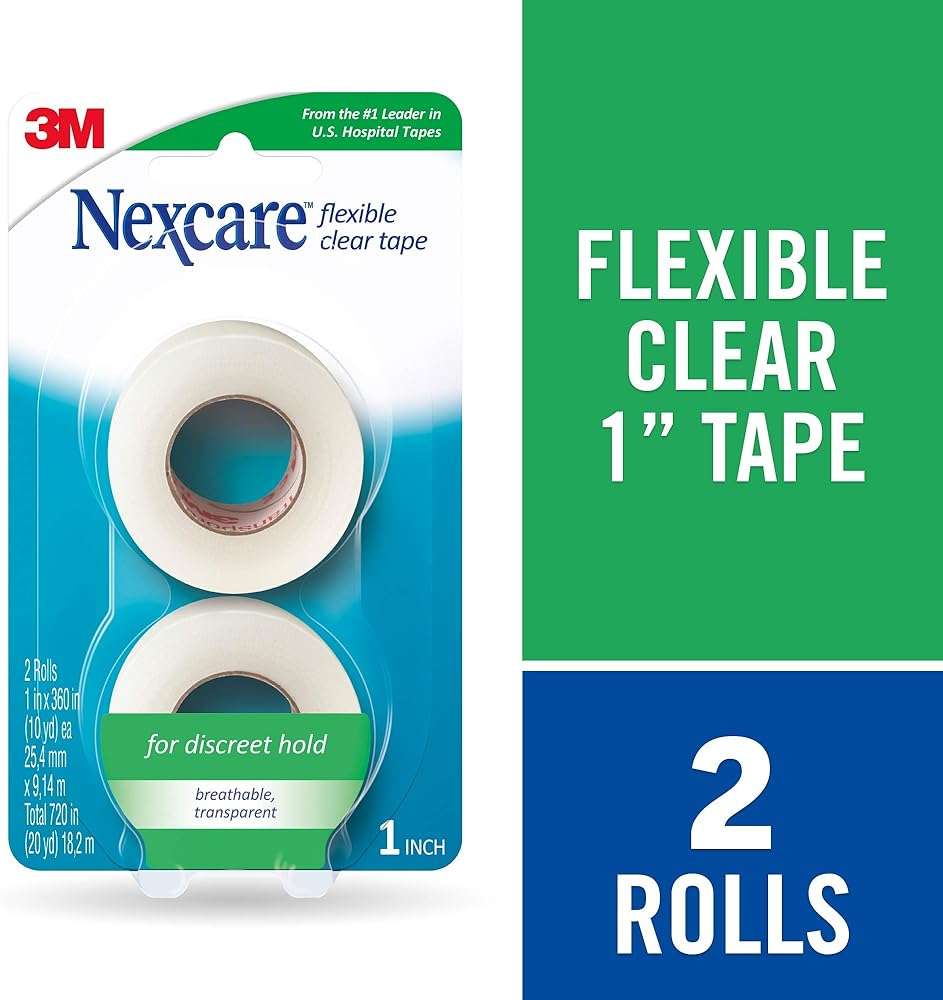 Nexcare Flexible Clear Tape, Waterproof Transparent Medical Tape, Secures Dressings and Catheter Tubing - 1 In x 10 Yds, 2 Rolls of Tape - Image 2