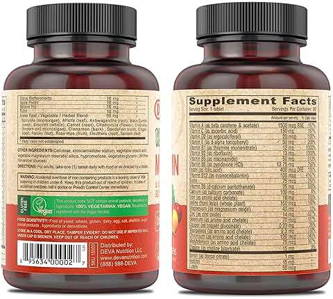 DEVA Vegan Multivitamin & Mineral Supplement with Iron 2-Pack, Spirulina, Chlorella, Ashwagandha, Broccoli & More, 90 Coated Tablets Each - Image 2