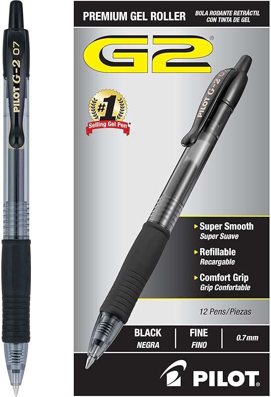 Pilot G2 Pens, Premium Refillable and Retractable Rolling Ball Gel Pens, Fine Point, 0.7mm, Black Ink, 12-Pack (31020) - Image 1