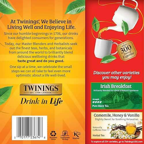 Twinings English Breakfast Black Tea Individually Wrapped Bags, 100 Count (Pack of 1), Smooth, Flavourful, and Robust, Caffeinated, Enjoy Hot or Iced, 100 Teabags - Image 5