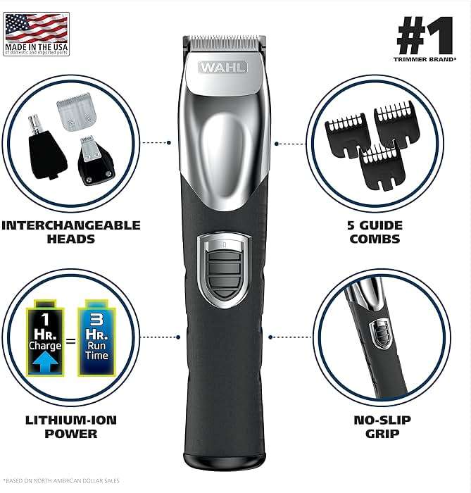 Wahl USA Rechargeable Lithium Ion All in One Beard Trimmer for Men with Detail and Ear & Nose Hair Trimmer Attachment – Model 9854-600B - Image 2