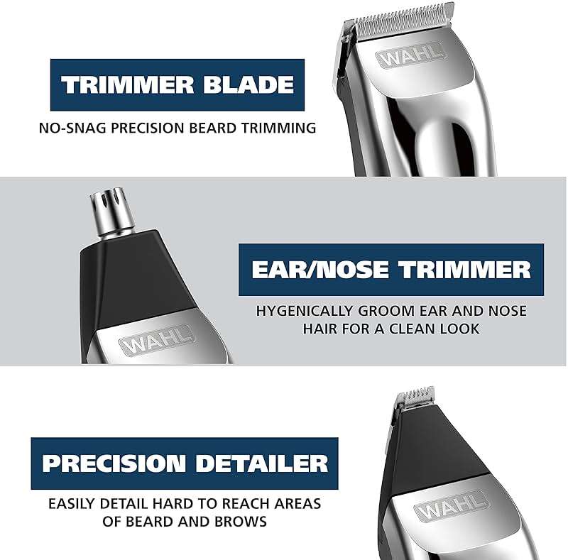Wahl USA Rechargeable Lithium Ion All in One Beard Trimmer for Men with Detail and Ear & Nose Hair Trimmer Attachment – Model 9854-600B - Image 3