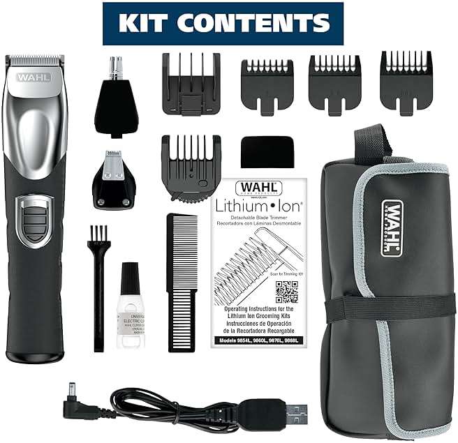 Wahl USA Rechargeable Lithium Ion All in One Beard Trimmer for Men with Detail and Ear & Nose Hair Trimmer Attachment – Model 9854-600B - Image 8
