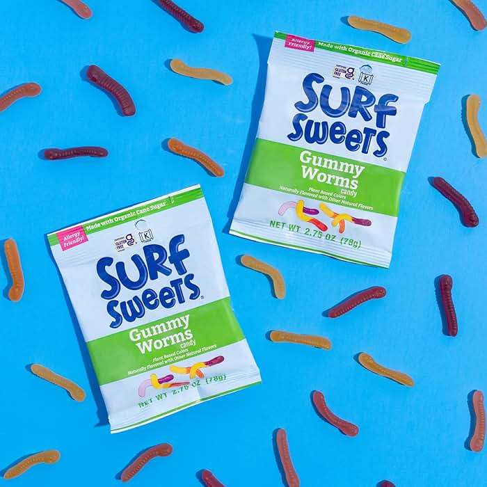 Surf Sweets Gummy Worms, Made with Organic Cane Sugar and Organic Fruit Juice, Gluten Free, Nut-Free, Vegetarian and No Artificial Colors or Flavors, 2.75 oz (Pack of 12) - Image 5