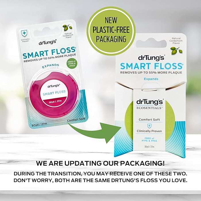 DrTung's Smart Floss - Natural Floss, PTFE & PFAS Free Floss, Gentle on Gums, Expands & Stretches, BPA Free - Natural Dental Floss Cardamom Flavor (Pack of 18) - Image 2