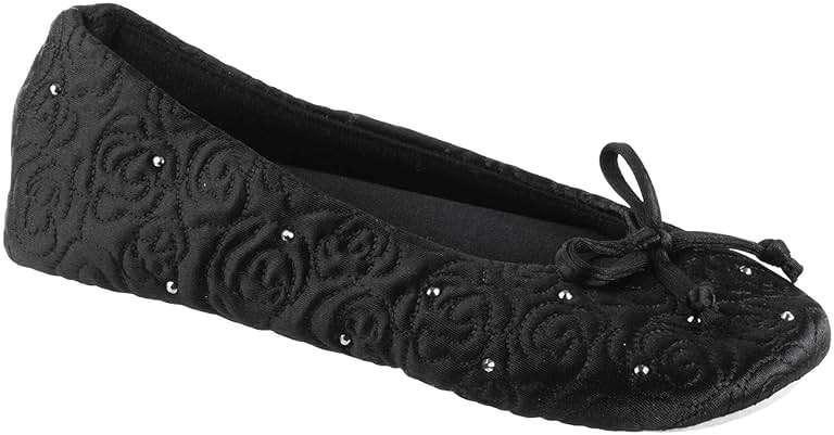 isotoner Women's Rose Quilted Ballerina Slippers With Rhinestone Embellishment and Genuine Suede Sole - Image 1