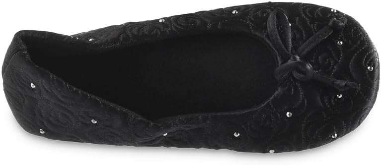 isotoner Women's Rose Quilted Ballerina Slippers With Rhinestone Embellishment and Genuine Suede Sole - Image 3